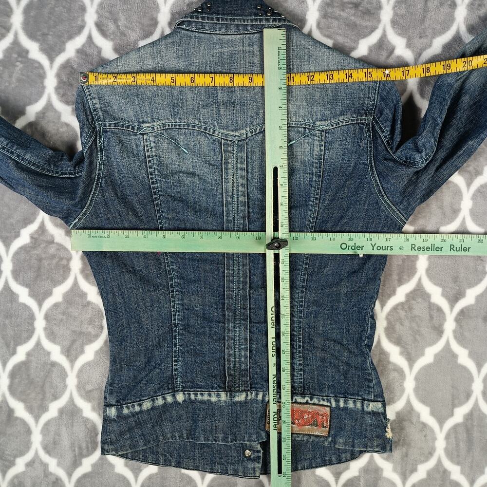 Parasuco Denim Jacket Rhinestone Studded Women Small Blue Western Festival - Picture 5 of 8